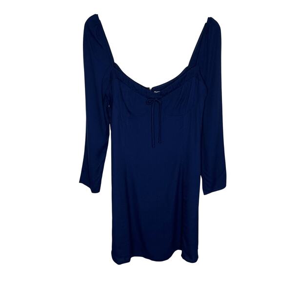 Reformation Sydney Mini Dress Womens 10 Blue Long Sleeve Front Tie - Picture 2 of 9
